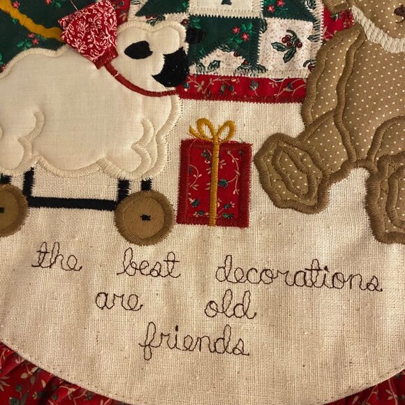 Valerie Folk Art Antique Applique Christmas Table Topper Teddy Bear Sheep Quilt - Picture 5 of 7